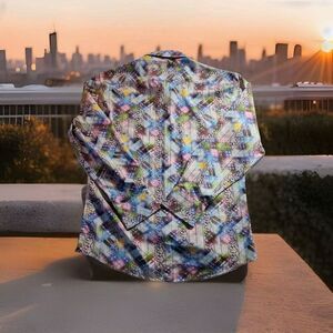 Bespoke Women's Large Floral & Geometric Multi-Color Long Sleeve Shirt 912